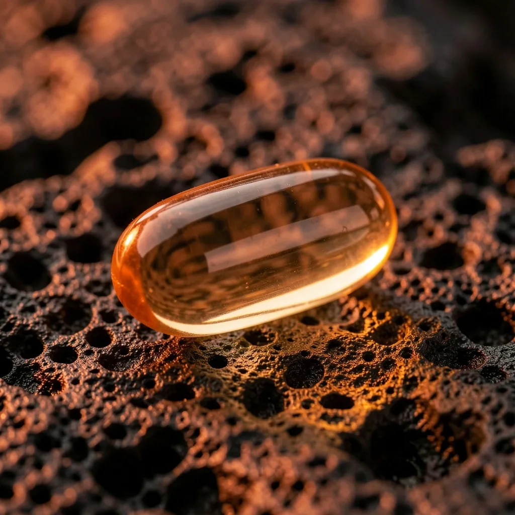 Coenzyme Q10 capsule on dark stone