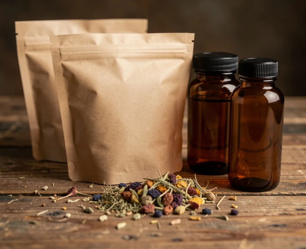 Sustainable apothecary workspace with glass jars